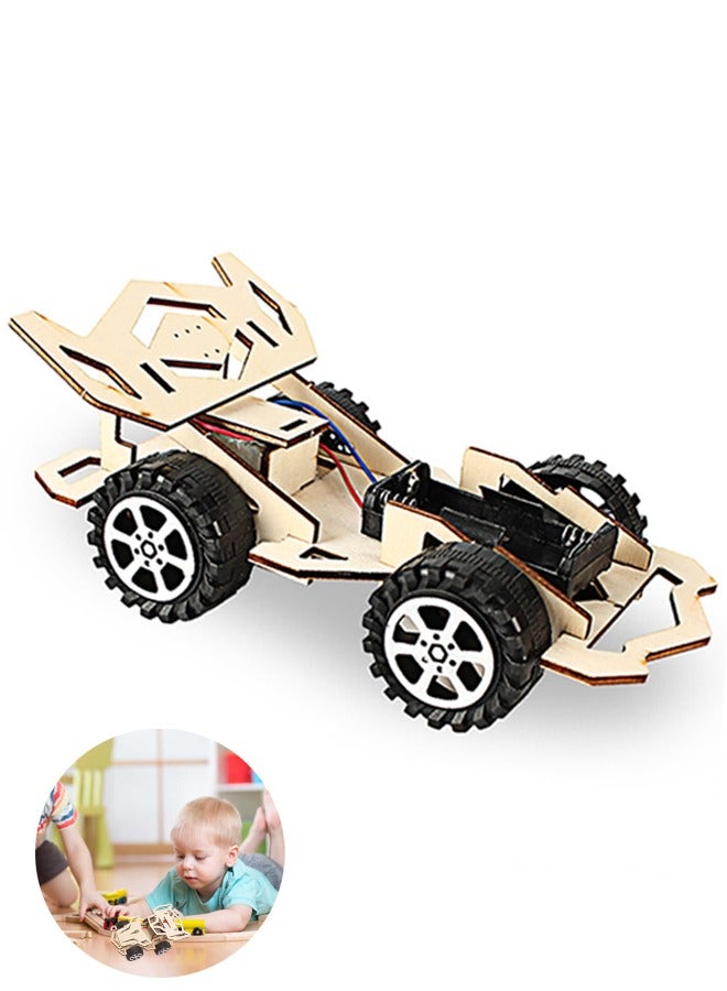 Wooden Wireless Remote Control Racing Car F4, Science Experiment, 3D Wooden Puzzles,  for Applicable to Youth Age,Robotic Stem Project Model Car Kits to Build - Image 1